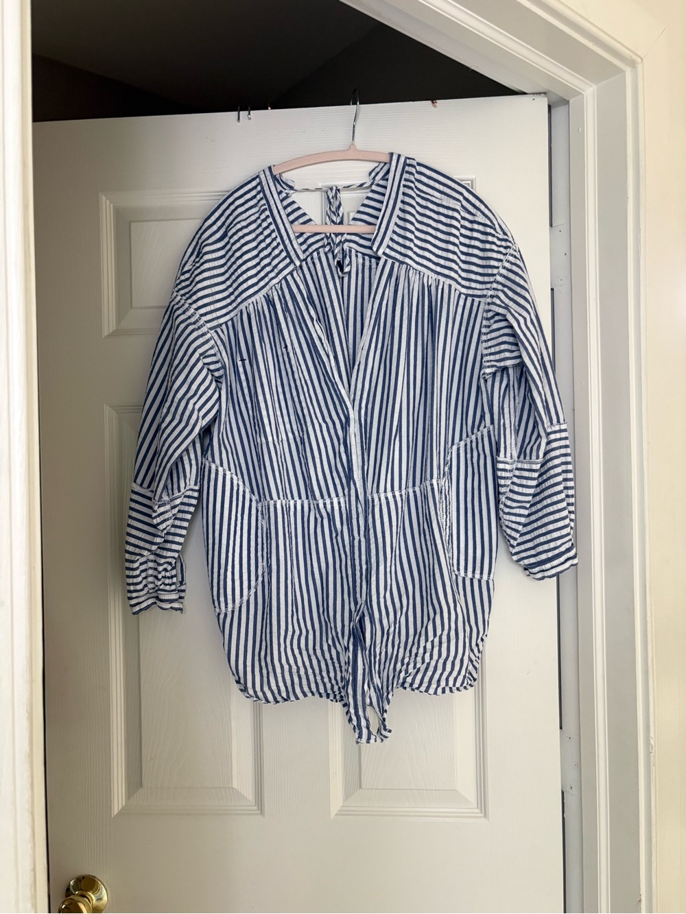 Free People Navy & White Striped Utility Jacket
